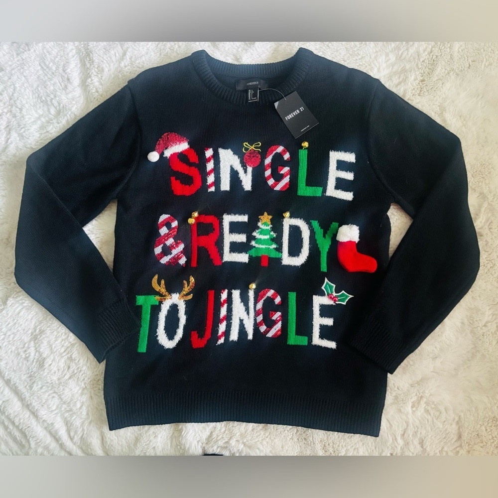 Forever 21 Black Festive Sweater with Red and Green Accents